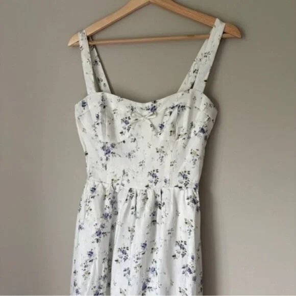 NEW Reformation Maegan Linen Dress Floral White Midi Dress MadeleineUS 0 UK 4 NEW Reformation Maegan Linen Dress Floral White Midi Dress MadeleineUS 0 UK 4